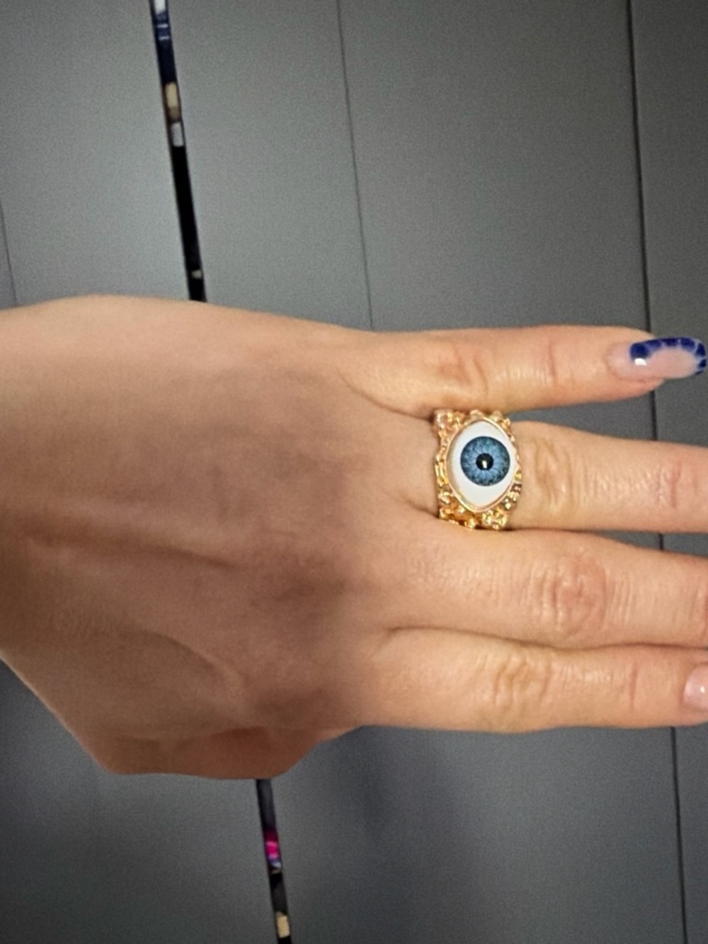 Gold Blue Evil Eye Statement Ring - Women Jewelry